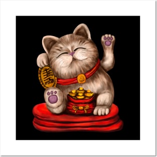 Cute Maneki-neko cat Posters and Art